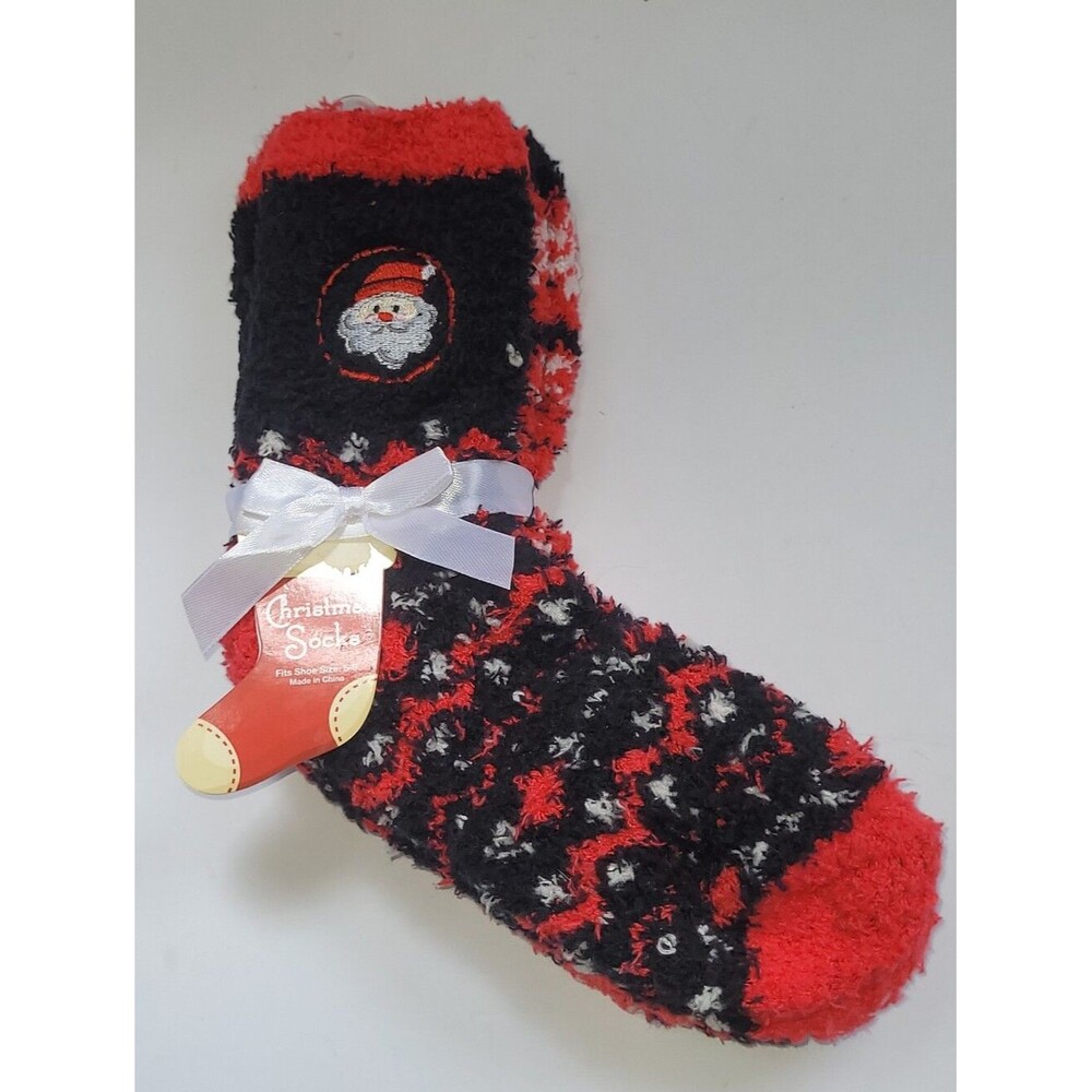 Christmas Fuzzy Santa Size 5-9 Socks NWT